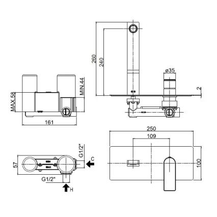 Paffoni - potinkinis praustuvo maišytuvas TANGO blizgus chromas