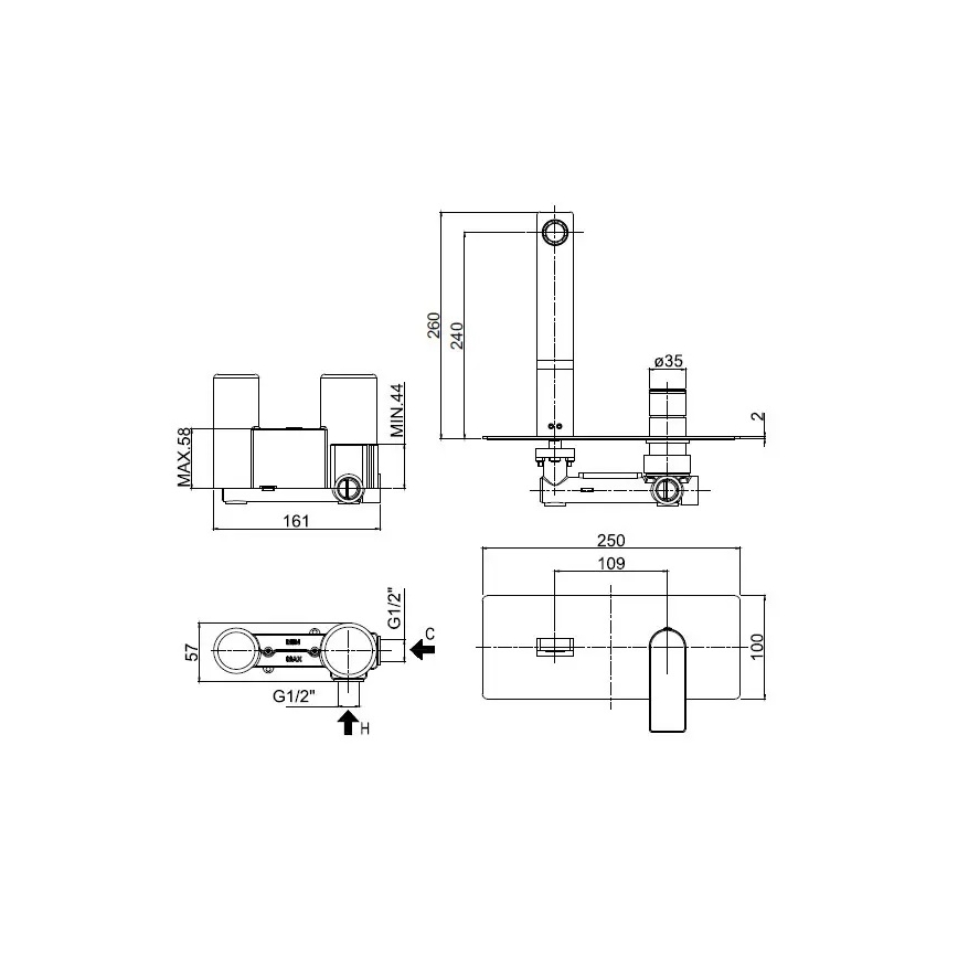 Paffoni - potinkinis praustuvo maišytuvas TANGO blizgus chromas