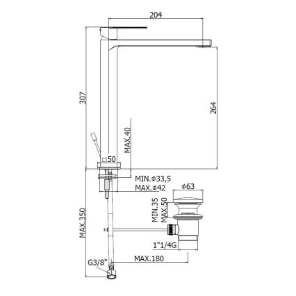 Paffoni - Praustuvo maišytuvas + dugno vožtuvas TANGO nerūdijančio plieno