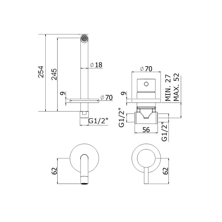 Paffoni - praustuvo maišytuvas paslėptam montavimui LIGHT blizgus chromas