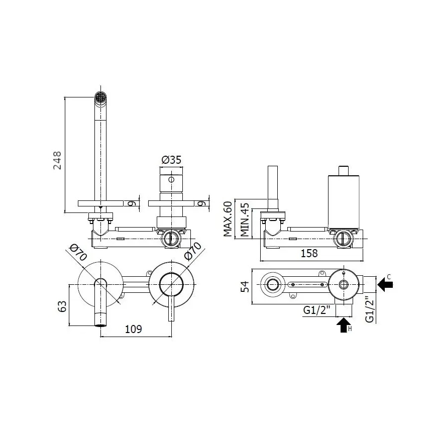 Paffoni - Praustuvo maišytuvas potinkiniam montavimui LIGHT matinis baltas
