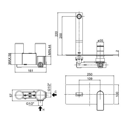 Paffoni - praustuvo maišytuvas potinkiniam montavimui TANGO, blizgus chromas