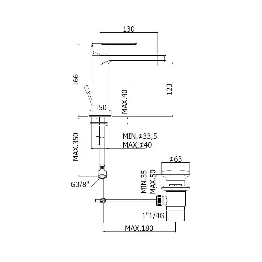 Paffoni – praustuvo maišytuvas su nutekėjimo vožtuvu TANGO, matinio chromo