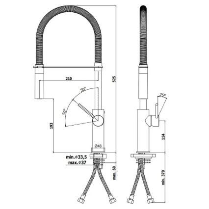 Paffoni - virtuvinis maišytuvas LIGHT su ištraukiamu purkštuku, 52,5 cm, blizgus chromas