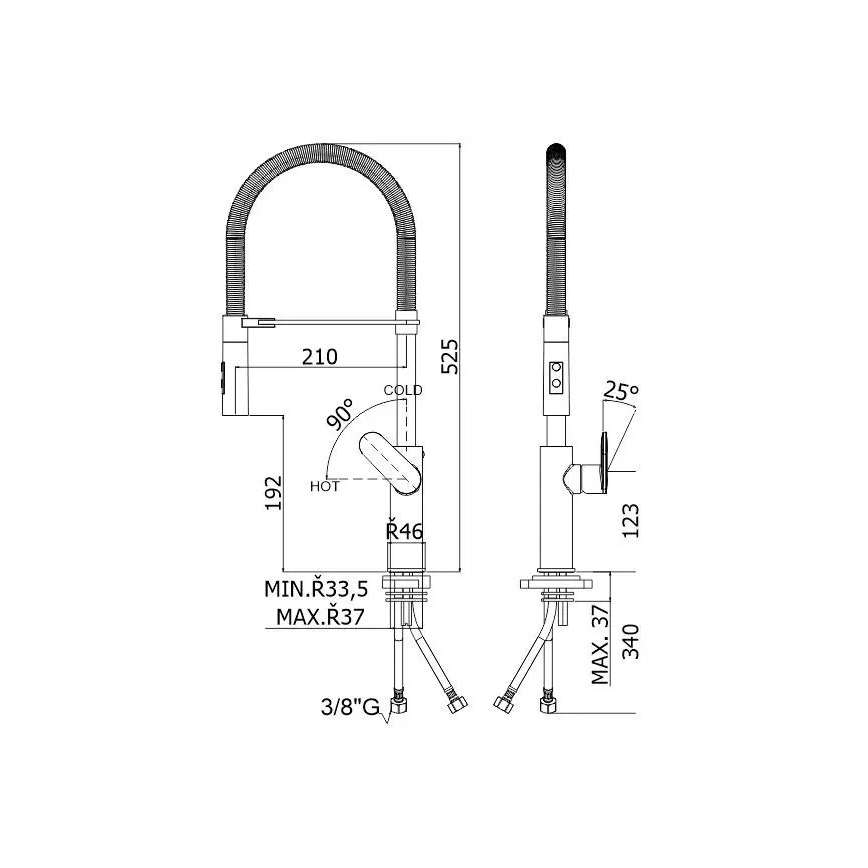 Paffoni - virtuvinis maišytuvas su ištraukiamu purkštuvu CANDY 52,5 cm juodas