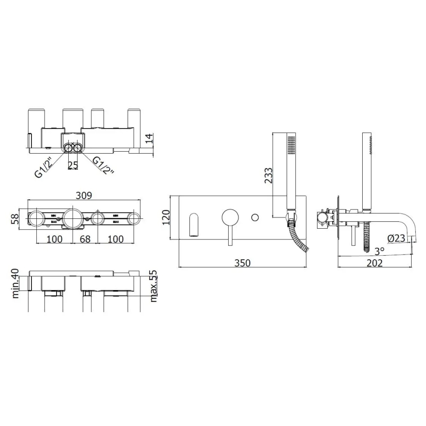 Paffoni - Vonios komplektas LIGHT, blizgus chromas