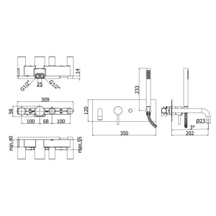 Paffoni - Vonios komplektas LIGHT matinis chromas
