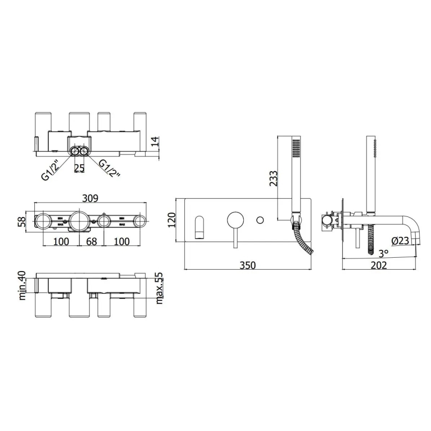 Paffoni - Vonios komplektas LIGHT matinis chromas