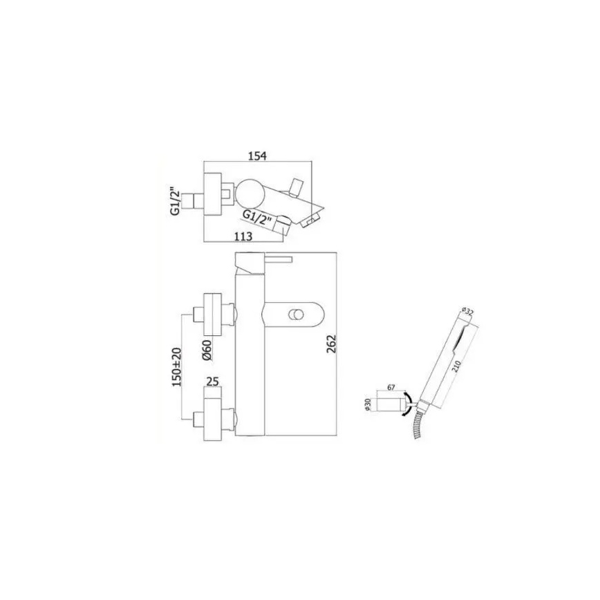Paffoni - vonios komplektas su maišytuvu LIGHT, šepetėto aukso