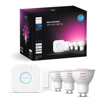 Pagrindinis rinkinys Philips Hue WHITE AND COLOR AMBIANCE 3xGU10/4,2W/230V 2000-6500K + Hue Bridge ir dimerio jungiklis