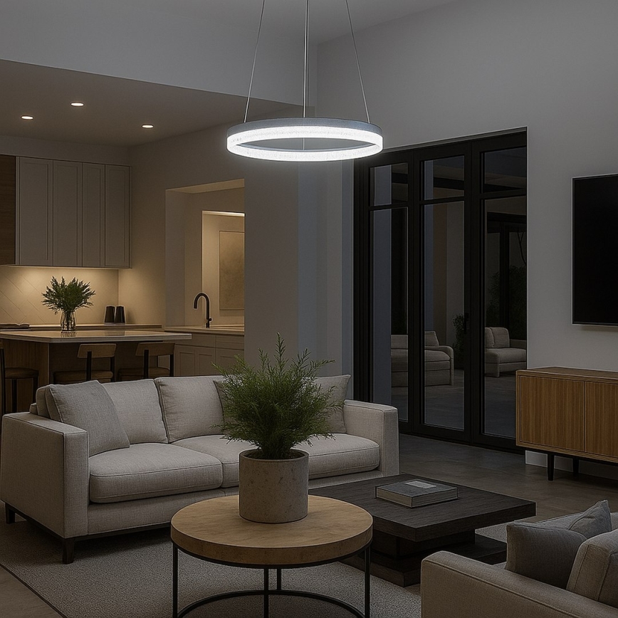 Pakabinama LED liustra GALA ant troselio LED/25W/230V, skersmuo 50 cm, sidabro spalvos