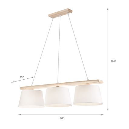 Pakabinama liustra AIDA su laidu, 3x E27/60 W/230 V, skersmuo 25 cm, ąžuolas/balta