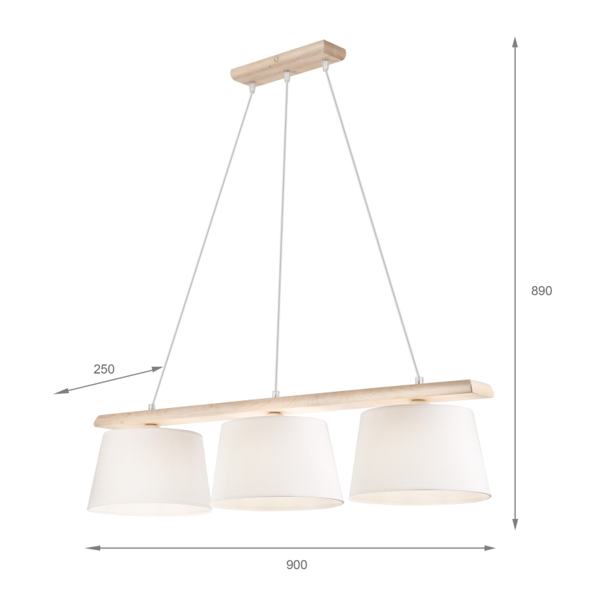 Pakabinama liustra AIDA su laidu, 3x E27/60 W/230 V, skersmuo 25 cm, ąžuolas/balta
