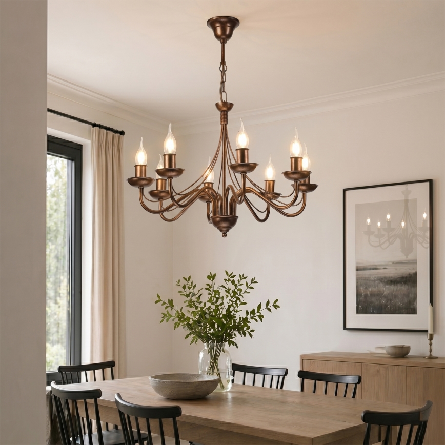 Pakabinama liustra ant grandinės ANTON, 8 x E14, 60 W, 230 V, bronzinė