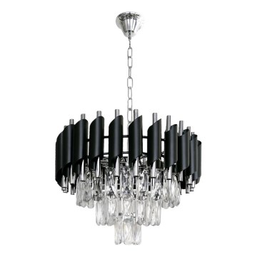 Pakabinama liustra ant grandinės CRISTAL 5xE14/10W/230V Ø 38 cm juoda/matinis chromas