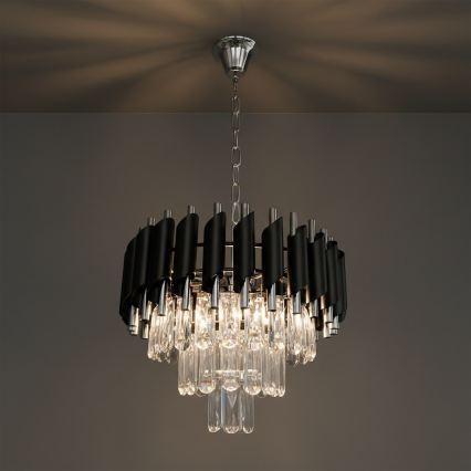 Pakabinama liustra ant grandinės CRISTAL 5xE14/10W/230V Ø 38 cm juoda/matinis chromas