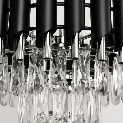 Pakabinama liustra ant grandinės CRISTAL 5xE14/10W/230V Ø 38 cm juoda/matinis chromas