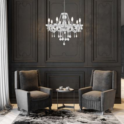 Pakabinama liustra ant grandinės CRISTALLO 8xE14/60W/230V blizgus chromas