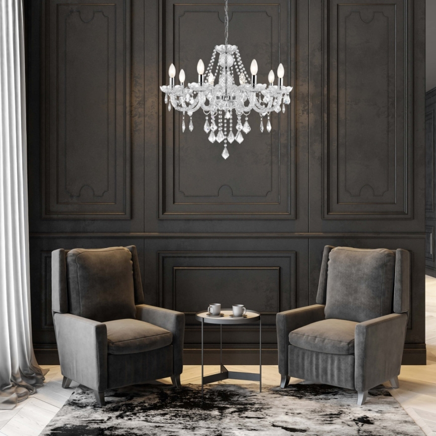 Pakabinama liustra ant grandinės CRISTALLO 8xE14/60W/230V blizgus chromas