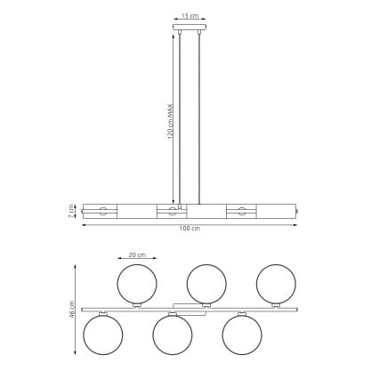 Pakabinama liustra ant laido DRUMZ 6xE14/10W/230V juoda