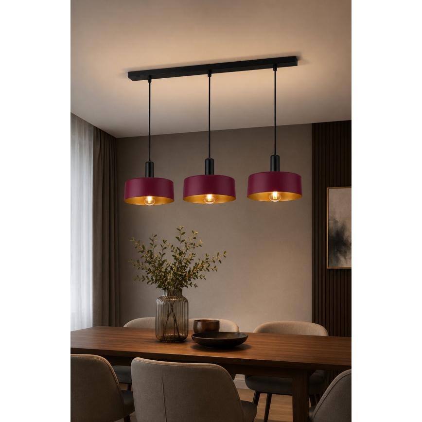 Pakabinama liustra ant laido HAKI 3xE27/60W/230V vyno spalvos/juoda