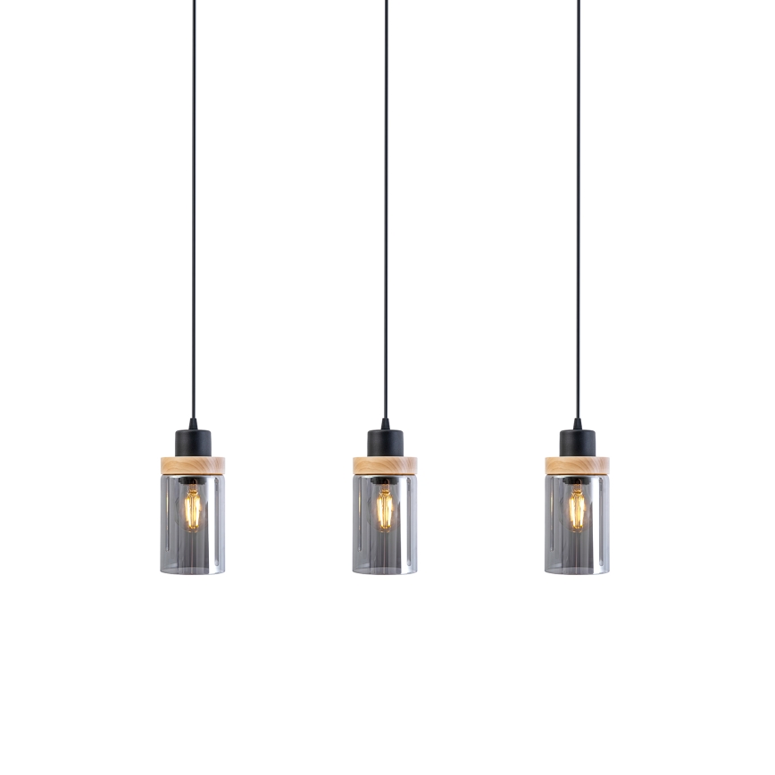 Pakabinama liustra ant laido WOODNEST 3xE27/15W/230V pušis/dūminė juoda