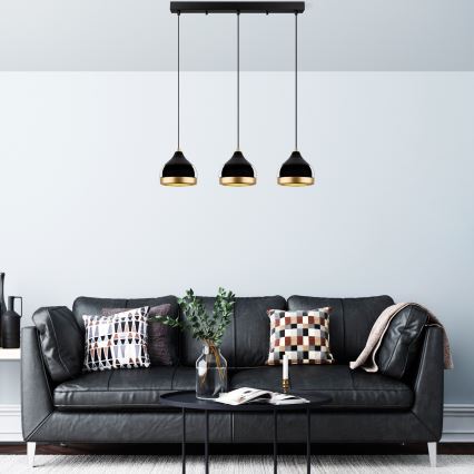 Pakabinama liustra ant laido YILDO 3xE27/40W/230V juoda/auksinė