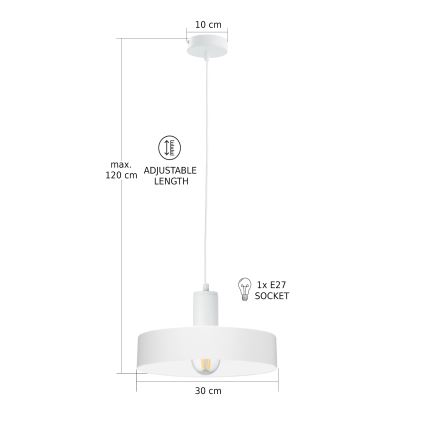 Pakabinama liustra ARCANE ant laido, 1xE27/60W/230V, balta