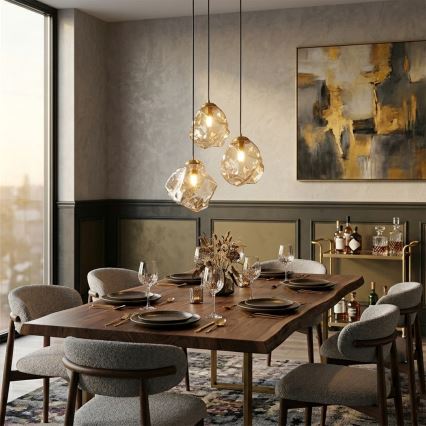 Pakabinama liustra CRISTAL su laidu 3xE14/15W/230V, žalvarinė / dūminė smėlio spalva