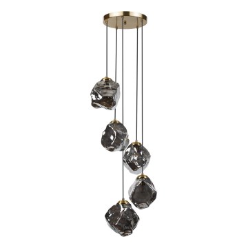 Pakabinama liustra CRISTAL su laidu 5xE14/15W/230V žalvario/dūminė juoda