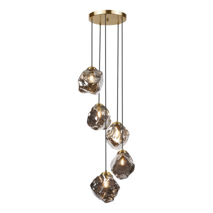 Pakabinama liustra CRISTAL su laidu 5xE14/15W/230V žalvario/dūminė juoda