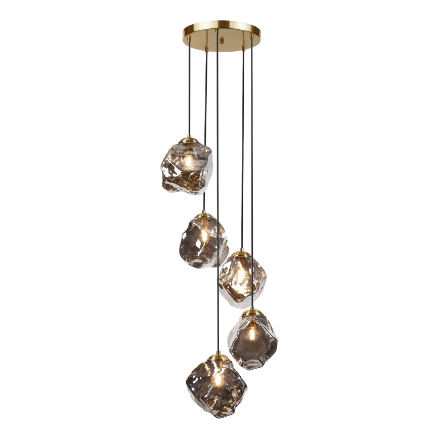 Pakabinama liustra CRISTAL su laidu 5xE14/15W/230V žalvario/dūminė juoda