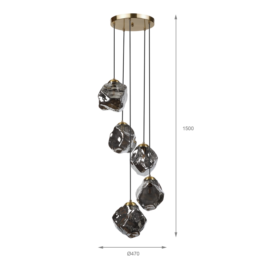 Pakabinama liustra CRISTAL su laidu 5xE14/15W/230V žalvario/dūminė juoda