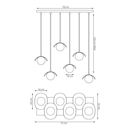 Pakabinama liustra RITUAL su laidu 6xG9/8W/230V balta