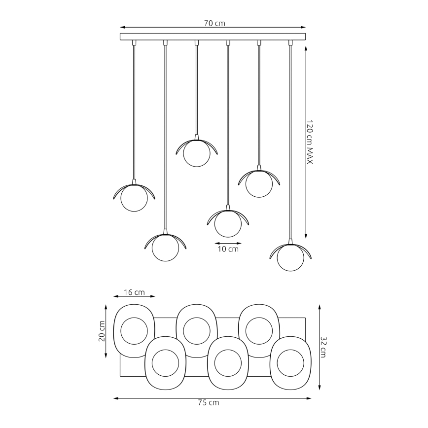 Pakabinama liustra RITUAL su laidu 6xG9/8W/230V balta