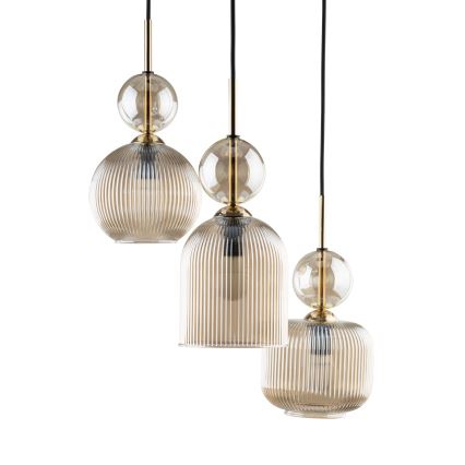 Pakabinama liustra SOPHIA 3xE14/10W/230V su laidu, juoda/dūminė smėlio spalva
