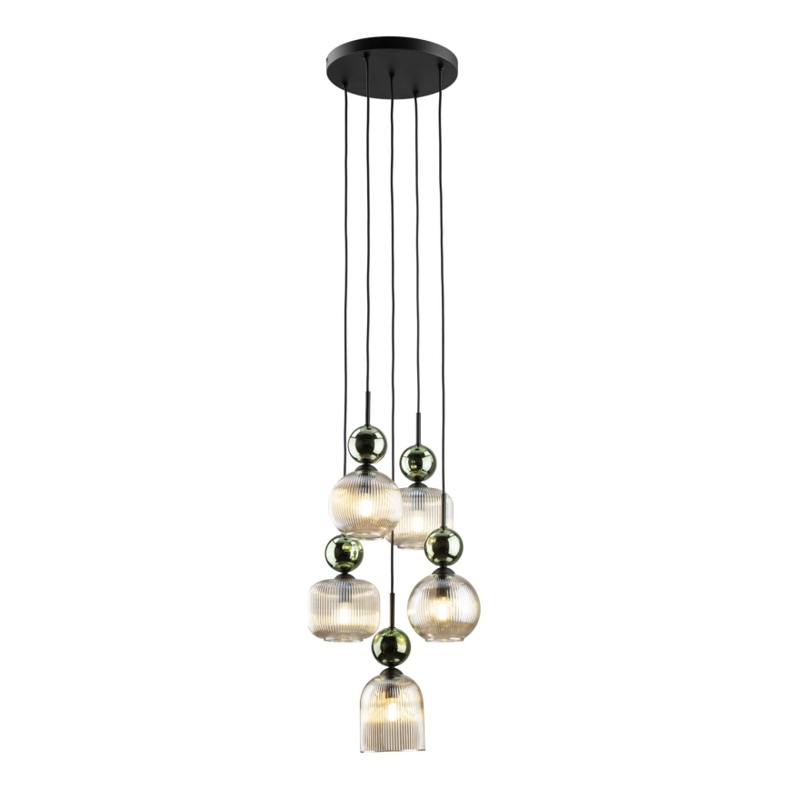 Pakabinama liustra SOPHIA 5xE14/10W/230V juoda/žalia/dūminė smėlio spalva
