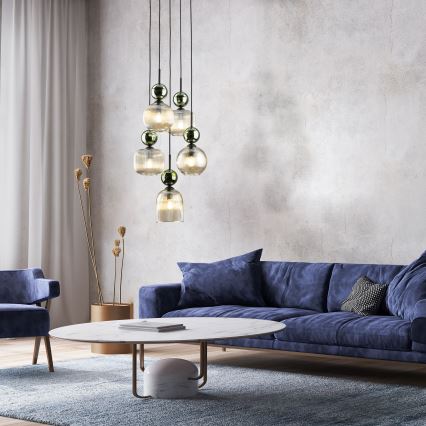 Pakabinama liustra SOPHIA 5xE14/10W/230V juoda/žalia/dūminė smėlio spalva