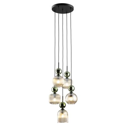 Pakabinama liustra SOPHIA 5xE14/10W/230V juoda/žalia/dūminė smėlio spalva