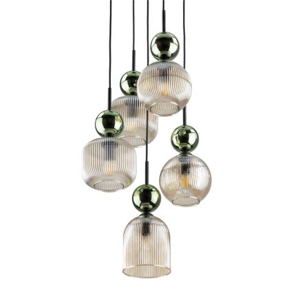 Pakabinama liustra SOPHIA 5xE14/10W/230V juoda/žalia/dūminė smėlio spalva
