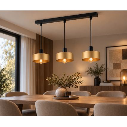 Pakabinama liustra su laidu HAKI 3xE27/60W/230V auksinė/juoda