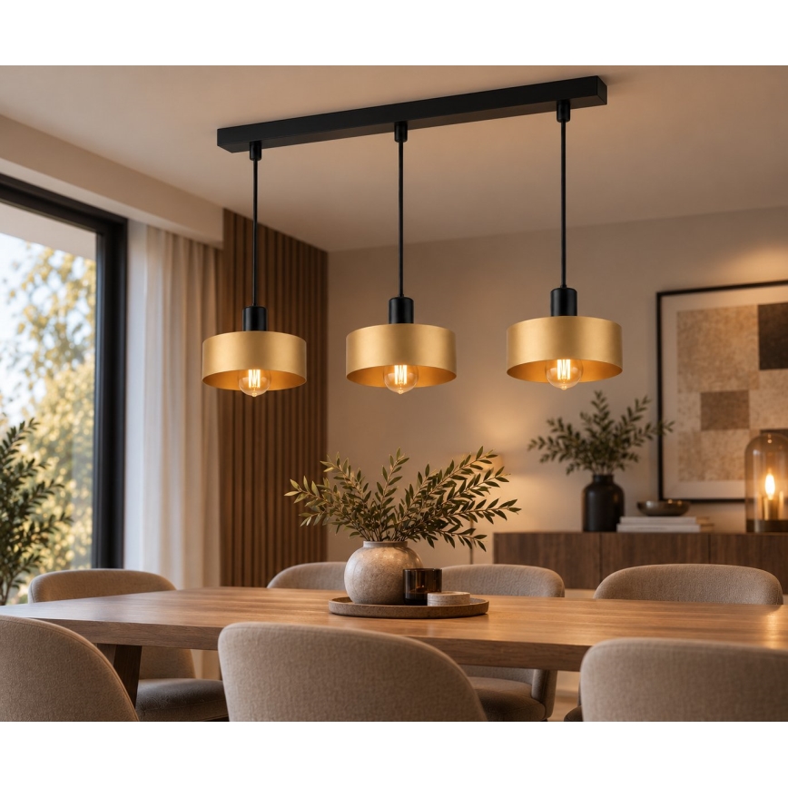 Pakabinama liustra su laidu HAKI 3xE27/60W/230V auksinė/juoda