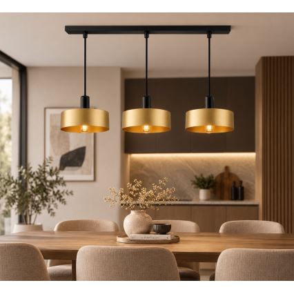 Pakabinama liustra su laidu HAKI 3xE27/60W/230V auksinė/juoda