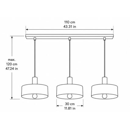 Pakabinama liustra su laidu HAKI 3xE27/60W/230V auksinė/juoda