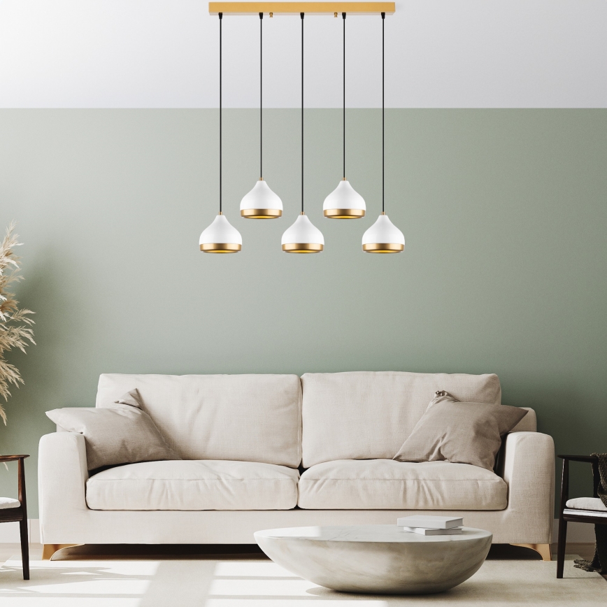 Pakabinama liustra su laidu YILDO 5xE27/40W/230V balta/auksinė