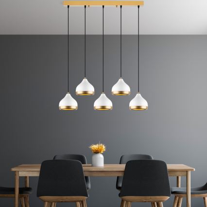 Pakabinama liustra su laidu YILDO 5xE27/40W/230V balta/auksinė