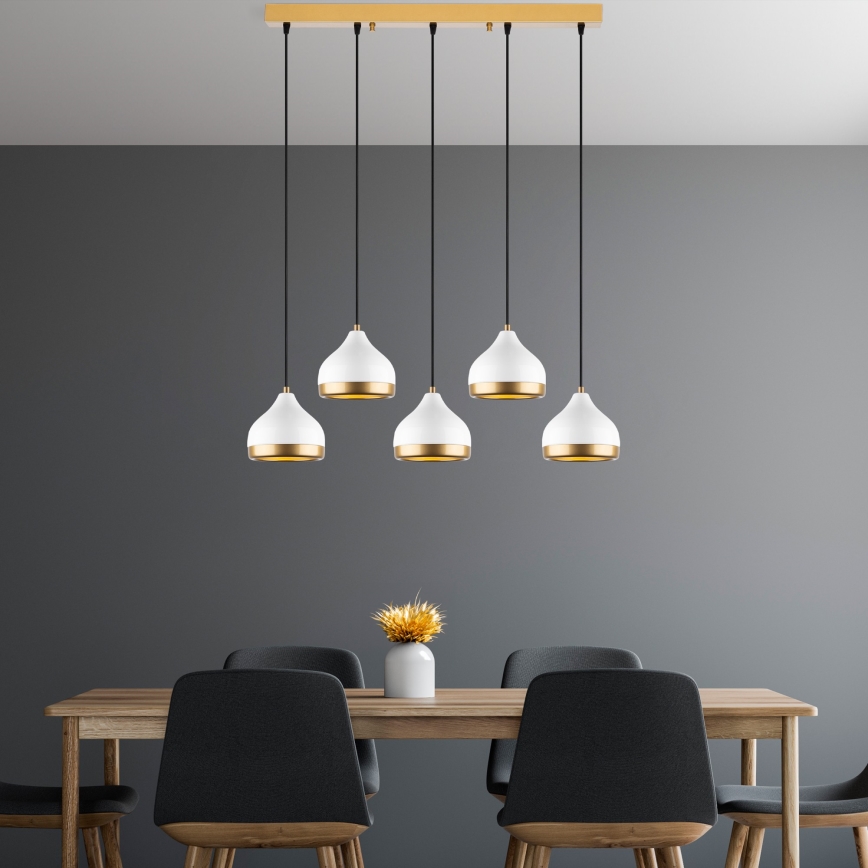 Pakabinama liustra su laidu YILDO 5xE27/40W/230V balta/auksinė