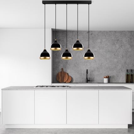 Pakabinama liustra YILDO ant laido 5xE27/40W/230V juoda/auksinė