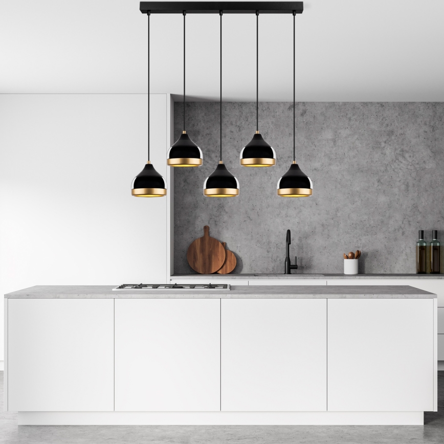 Pakabinama liustra YILDO ant laido 5xE27/40W/230V juoda/auksinė
