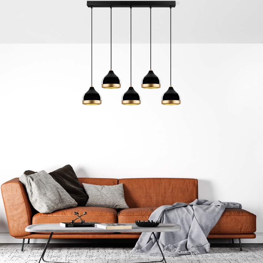 Pakabinama liustra YILDO ant laido 5xE27/40W/230V juoda/auksinė